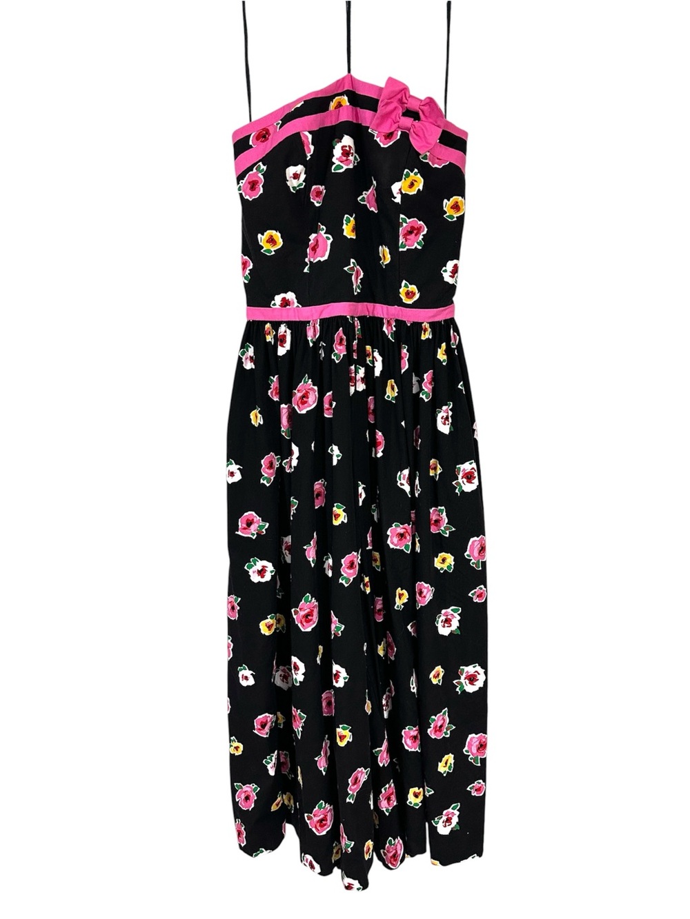 Vintage 1980’s Leslie Lucks Black Floral Strapless Jumpsuit